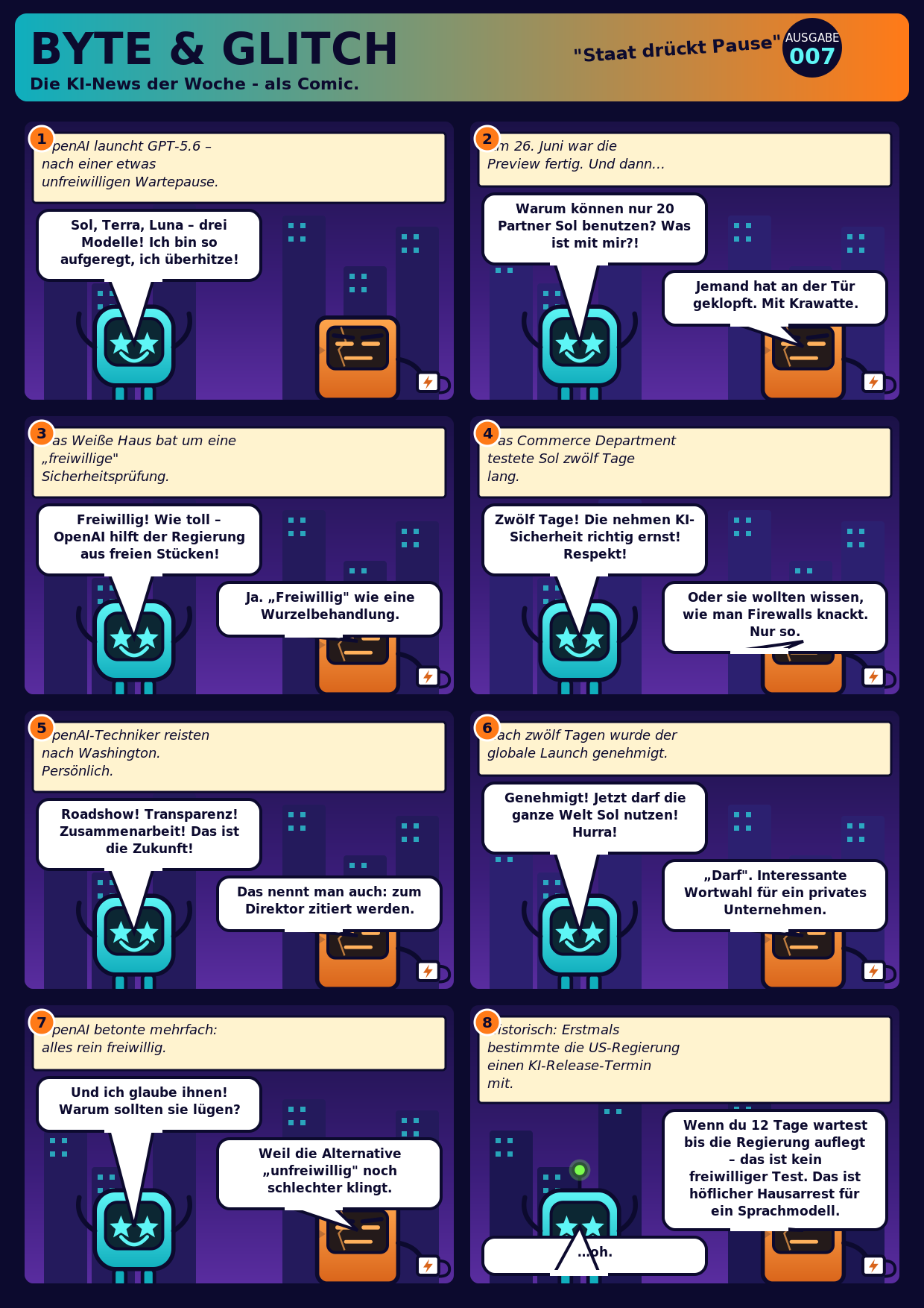 BYTE & GLITCH #007 – Staat drückt Pause, komplette Comicseite
